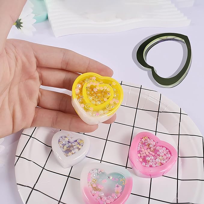 Resin Shaker Silicone Molds, Heart-Shaped Quicksand Silicone Molds Resin Casting Molds Epoxy with PVC Sheets and Colored Beads for Jewelry Making