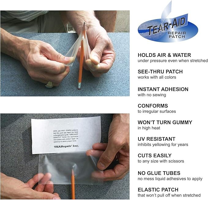 Tear-Aid Vinyl Seat Repair Kit, Type B Clear Patch for Vinyl and Vinyl-Coated Materials, Works On Cars, Motorcycles, Jetski, Boats & More, Blue Box
