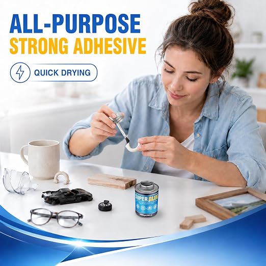 Super Glue, 4.37 Fl OZ All-Purpose Strong Adhesive for Plastic, Metal, Ceramic, Leather, Wood, Fast-Drying Cyanoacrylate Glue with Brush Applicator for DIY and Household Repairs, Long-Lasting Bond