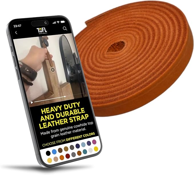 TOFL 3/8" Wide Flat Leather Cord – 72" (6 Feet) Long × 1/8" Thick (7-8oz) | Real Cowhide Leather Strips for Crafts | Orange