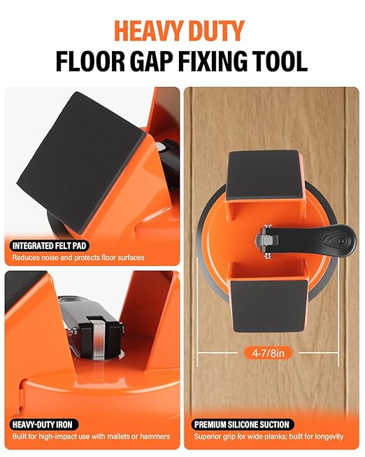Heavy Duty Floor Gap Fixer Tool with Suction Cup, Iron Floor Gap Repair Tool for Laminate and Vinyl Plank (LVP) Flooring, 45 Degree Striking Surface Plank Grabber for Seam Repair