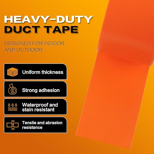 Orange Duct Tape 2 Pack, Heavy Duty Waterproof Cloth Tape, Hand-Tearable Multi-Purpose Repair Tape for Home, Camping, DIY and Industrial Use, No Residue, 2 Inch x 20 Yards
