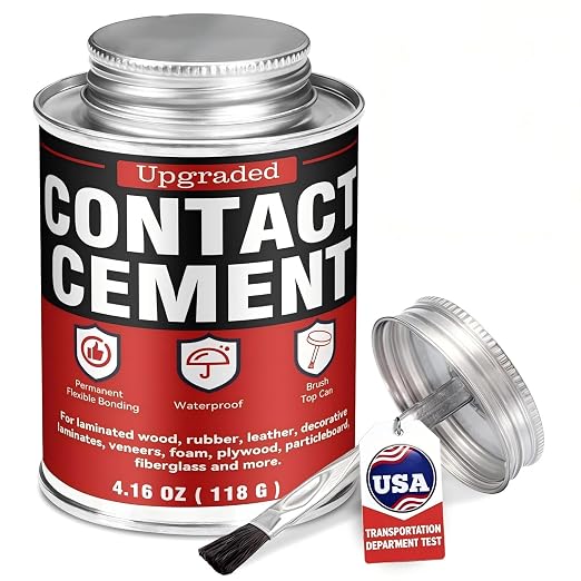 Contact Cement Adhesive 4.16 oz with Brush for Leather, Wood & Furniture | High-strength neoprene contact cement with brush for leather, wood, rubber and furniture. Waterproof and flexible