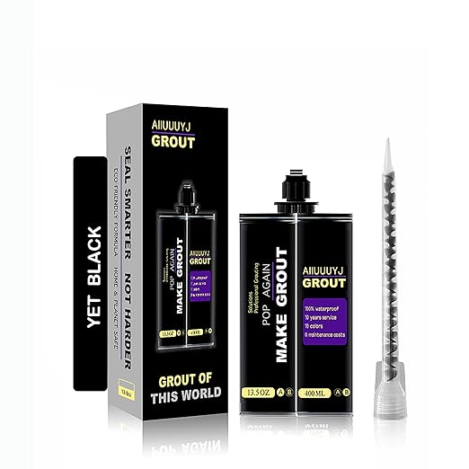 Epoxy Grout Jet Black 13.5 fl oz ｜Water & Stain Resistant & Zero Maintenance｜1:1 Auto-Mix Technology｜24hr Ready-to-Use｜Perfect for Shower Kitchen Pool | 10 Pearl Finishes for Tile & Stone