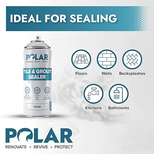 Polar Tile & Grout Sealer Clear Aerosol Spray - 1 x 13.5 Fl Oz | Instantly Waterproofs and Protects Floor Tile Grout | Ideal for Bathroom, Shower & Kitchen | Interior & Exterior Tile Sealer