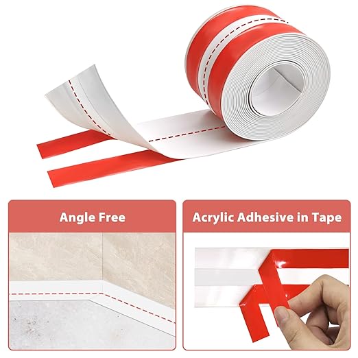 SNAIL GARDEN 2 Rolls Bath Sealant Strip with 2Pcs Cleaning Caulking Scrapers, Acrylic Adhesive Caulk Strip with 2-Strips Tapes, Sealant Tape with 2Pcs Caulking Tools for Kitchen,Toilet,Wall Corner
