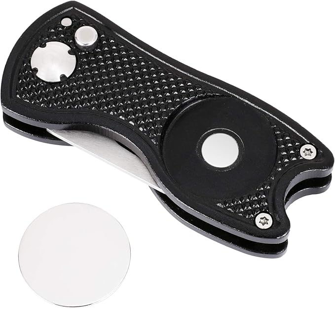 Mile High Life Golf Divot Repair Tool, All Metal Foldable Divot Tool with Pop-up Button & Magnetic Ball Marker, 2-6 Pack