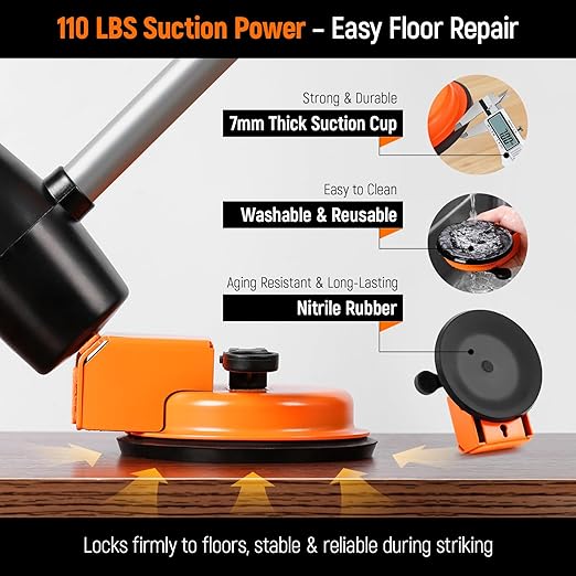 Heavy Duty Floor Gap Fixer Tool: with 10 Sticky Pads & 1 Glue Scraper,Enhanced Suction Cup, Made of Iron, Suitable for Textured Wood,Lvp Vinyl&Laminate Flooring