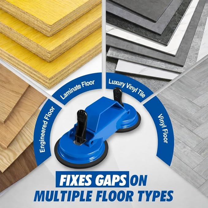 Floor Gap Fixer Tool, 45° Striking Surface Floor Gap Repair Tool with Dual Suction Cup, Made of Iron. with 6pcs Sticky Pads for Fixer Laminate/Vinyl Flooring Tools