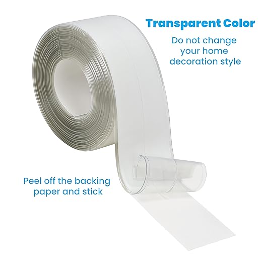 Clear Caulk Tape 2 Rolls Self Adhesive Waterproof Transparent Kitchen Sink Caulking Sealant Tape, Bathroom Caulk Strip for Sink, Toilet, Bath Tub, Countertop, Shower, Backsplash (Clear,1.5" x10.5Ft)