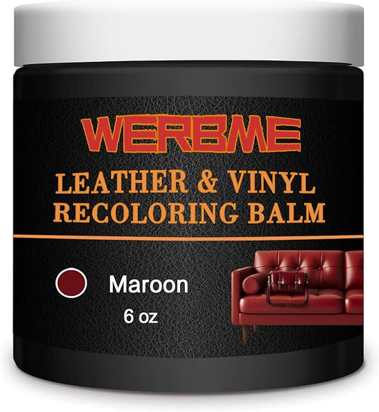 Leather Recoloring Balm - Leather & Vinyl Repair Balm for Furniture, Couches,Car Seats, Auto Interior & Accessories, Restores Faded, Worn, Scratched and Cracked Leather Surfaces (Maroon)