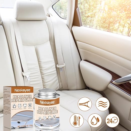 Headliner Glue for Cars, Strong Car Upholstery Glue for Fabric Leather Roof Liner Repair, Heat & Water Resistant Clear Headliner Adhesive for Automotive Interior (100ml)