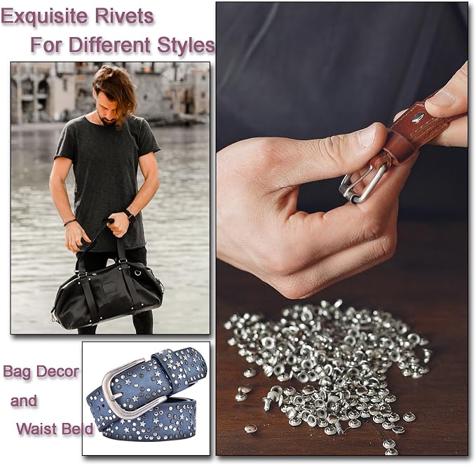 400Sets Assorted 8mm Double Cap Rivet, Leather Rivets Kit Tubular Metal Studs for Fabric Boot Purse Leather Hardware Supplies