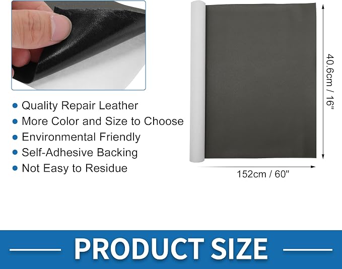 Self Adhesive Leather Repair Patch Strong Stickiness 60"x16" Leather Repair Tape PU Leather Deep Gray 1 Pcs