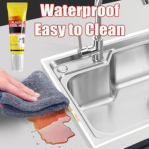 XIRUJNFD 15.9 Oz Multifunctional Waterproof White Caulk with Scraper, Plastic Steel Repair Adhesive for Kitchen Bathroom, Stronger Adhesion Sealant for Window Toilet Sink, Quick-Drying (3 Sets)