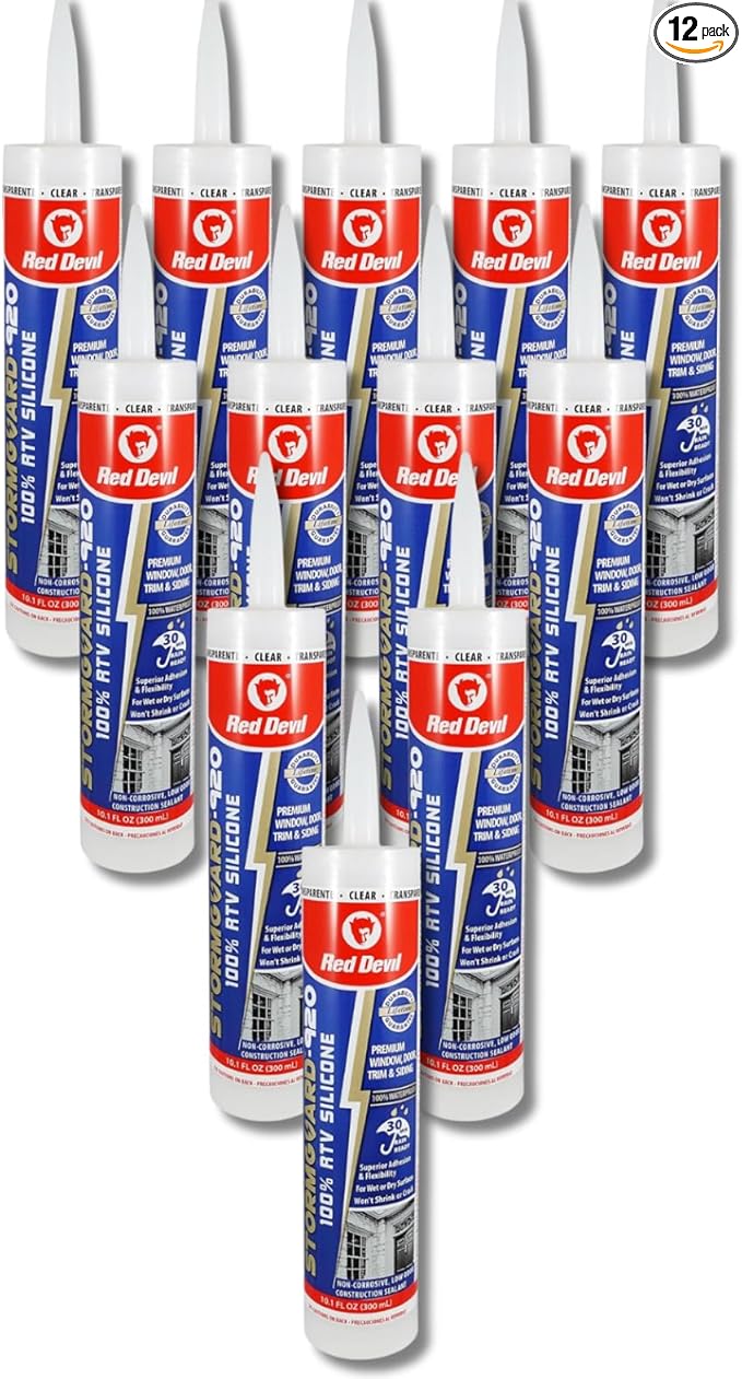 Red Devil 0787 Silicone Ultra 100% RTV Silicone Sealant, 10.1 oz., Clear, 12 Pack