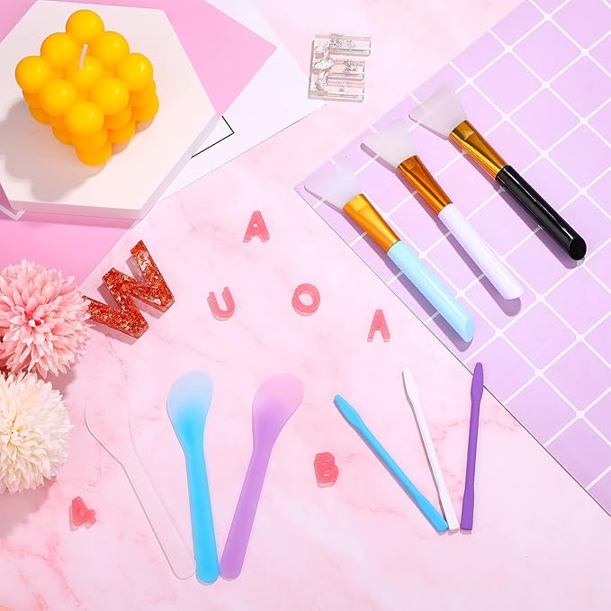 Patelai 12 Pcs Silicone Stir Sticks Kit, Silicone Epoxy Brushes, Stir Tool Sticks, Mixing Spoon, Scraper DIY Crafts Tools for Resin Epoxy Liquid Paint(Assorted Color)