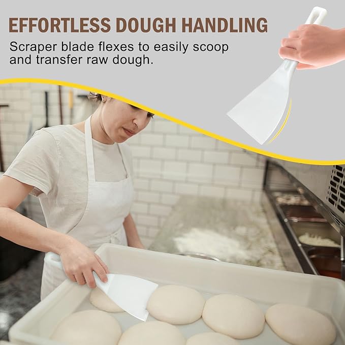 Pizza Dough Scraper with Handle Dough Spatula White Flexible Plastic Food Safe Scraper Tool 4 Inch Bench Scraper