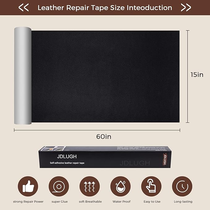 Sofa Leather Repair Patch Tape 15x60 Inch Large Self Adhesive Leather Sofa, Car Seat, Leather Furniture, Vinyl Repair Patch Kit (15x60 Inch, White)