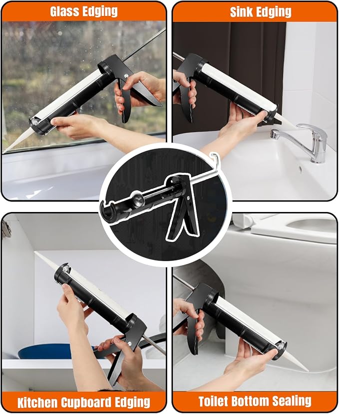 Holothurian Caulking Gun, Caulk Gun No Drip,Sealant Finishing Tool Grout Scraper for Kitchen Bathroom Window Sink Joint, 1/10 Gallon Cartridge, 10:1 Thrust Ratio, Black