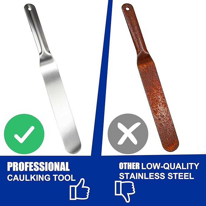 Caulking Spatula Set, 958-G01–7-Piece 304 Stainless Steel Caulking with Spatulas (Widths from 3/8" to 1-1/2") with Cut-Resistant Gloves, Professional-Grade Caulk Finishing Tool for Sealing Smoothing