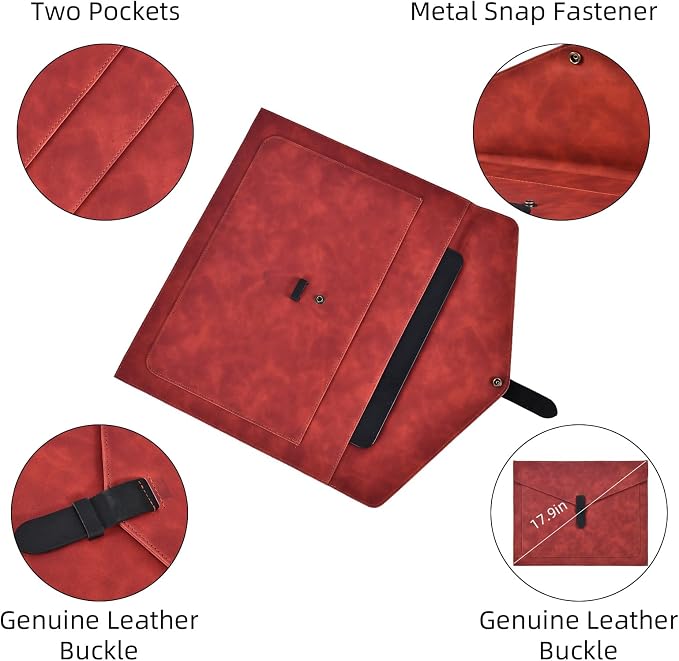 Brown PU Leather File Folder, Snap Closure File Organizer, Important Document Folder with Pockets, Document Organizer, Laptop Sleeve Notebook Case, A4 Envelopes Filing Folder