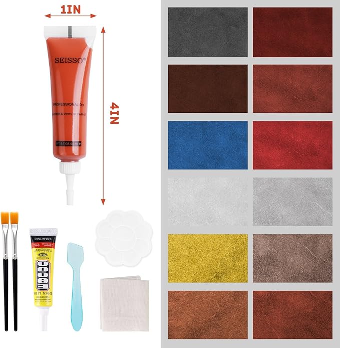 SEISSO Leather Repair Kit, Vinyl Repair Kit for Car Seats, Couches, Furniture, Jacket and Purse, Professional Leather Repair Paste with Glue Repair Tears & Burn Holes in Genuine or Faux Leather
