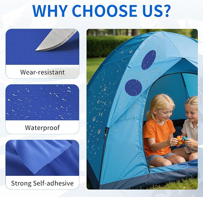 Waterproof Self-Adhesive Nylon Fabric Repair Tape - Tent Repair Kit,4pcs Fabric Patches for Jacket, Clothes, Puffer Down Jacket,Sleeping Bag, Outdoor Gear Tenacious Repairs Tape, RoyalBlue