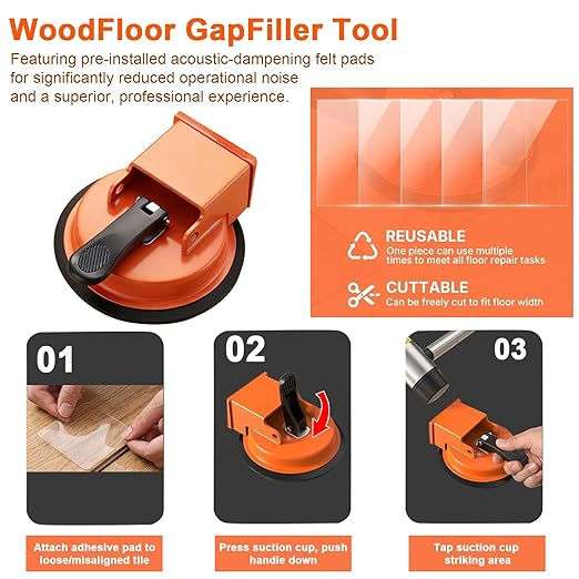 Floor Gap Fixer Tool, 2026 Upgraded Floor Gap Fixer Heavy Duty Laminate Flooring Suction Cup Repair Tool for Laminate, Vinyl, Wood, Tile (with 5 PCS-Pads)