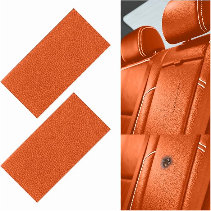 2PCS PU Leather Patch for Car Seat Repair,Self-Adhesive Leather Repair Patch Tape Vinyl Repairs Kit,Portable Car Leathers Repairs Kit for Cars Upholstery Seat,Furniture (Orange)
