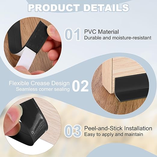 PATIKIL 1" x 6.6 ft Caulk Tape, Caulk Strips PVC Self Adhesive Caulking Tape Waterproof Edge Protectors for Bathroom Accessories Kitchen Countertop, Black
