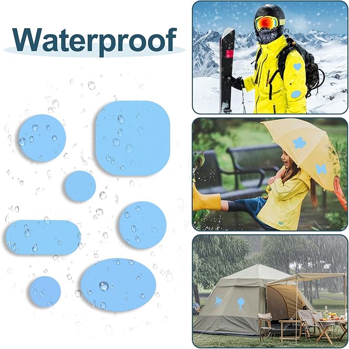 Self-Adhesive Nylon Patches Tent Repair Kit – Outdoor Gear Tenacious Repair Tape, Waterproof Fabric Patches for Clothes, Tent, Down Jacket, Backpack (45pcs, Light Blue