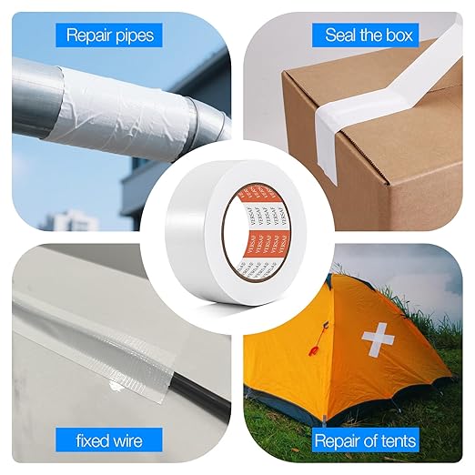 VERSAF Duct Tape White Heavy Duty Waterproof - 1.88" x 35 yd, Strong Adhesive All-Weather Multipurpose Repair & Sealing Tape for Home Repairs, Automotive, Outdoor, Packaging, Crafts