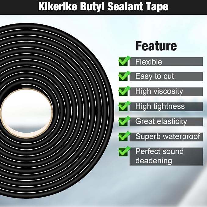 Butyl Rubber Tape Headlight Glue Sealant Rope 14.8Ft Diameter 8mm Butyl Putty Foam Strip Butyl Rubber Caulk Sealer for Automotive (Car RV Truck Marine) Window Door Windshield Sealing - Black, 1 Roll