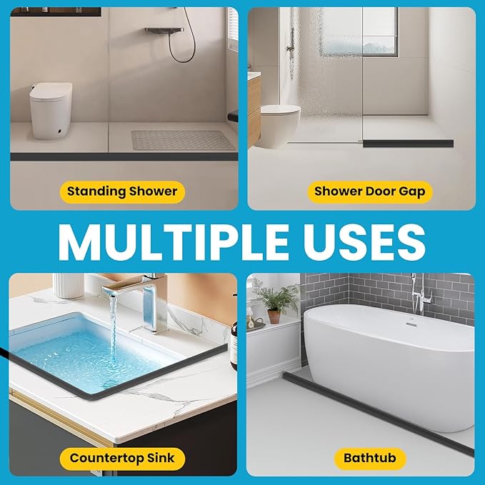 39" Collapsible Shower Threshold Water Dam Shower Water Stopper Barrier Keeps Water Inside Threshold Dry and Wet Separation Suitable for Bathroom Kitchen Sink Bathtub and More