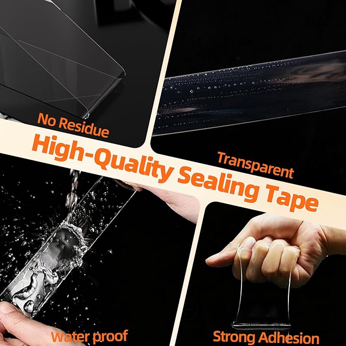 Transparent Window Weather Sealing Tape,20 Mil Thick Window Insulation Tape for Summer & Winter,No Residue Removable Adhesive Waterproof for Door & Window Gaps,AC Units Seal(2 Inch x 33 FT)