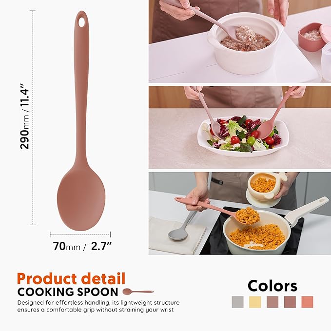 Multi Platinum Silicone Cooking Spoon for Baking, Scraping & Mixing, 100% Food Grade Colorful Silicone Kitchen & Serving Utensils, Heat Resistant, Non-Stick Cookware - 11.4 inch Dry Rose
