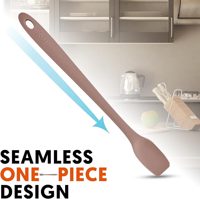 Platinum Silicone Topping Spatula for Cooking – BPA Free Heat Resistant Cooking Utensils for Non Stick Pans – One-Piece Spoonula for Baking, Mixing & More – Kitchen Scraper 10.7” Brown
