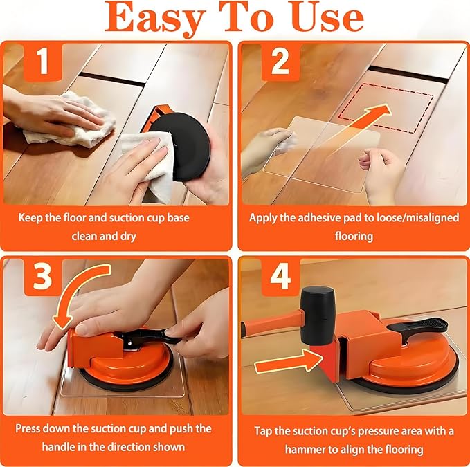 Floor Gap Fixer Tool, Heavy Duty Floor Gap Repair Tool with Rubber Mallet, Includes 6 Reusable Sticky Pads for Fixer Vinyl Plank Flooring,Wood Floor,Tile,Laminate Flooring Tools