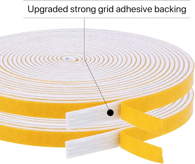 Door Weather Stripping-2 Rolls, 1/4 Inch Wide X 1/16 Inch Thick Total 26 Feet Long, Adhesive Soundproof Foam Seal Tape for Windows and Doors(13ft x 2 Rolls)