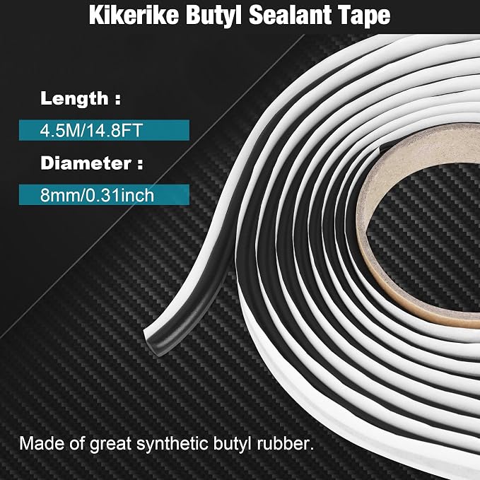 Butyl Rubber Tape Headlight Glue Sealant Rope 14.8Ft Diameter 8mm Butyl Putty Foam Strip Butyl Rubber Caulk Sealer for Automotive (Car RV Truck Marine) Window Door Windshield Sealing - Black, 1 Roll