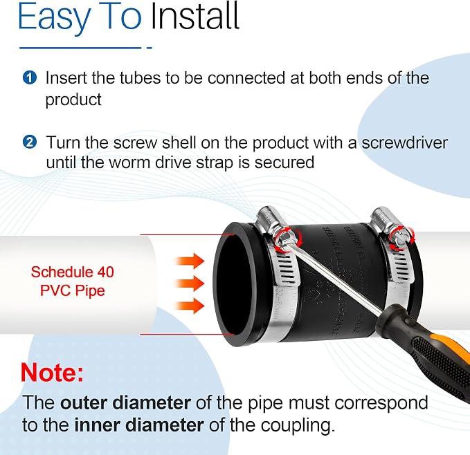 Flexible PVC Pipe Coupling Fit for 2 Inch Nominal Pipe (Outer Diameter 2.4 Inch), Replacement Flexible PVC Condensate Pipes Coupling