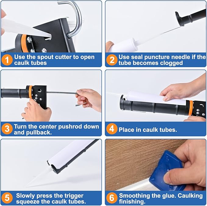 Professional Caulk Gun Kit, White Silicone Sealant + Caulk Gun + Caulking Tool Kit - All-Purpose 100% Silicone Caulk (10 oz Tube), with Caulk Gun, Smoothing Tool, Scraping Tool and Masking Tape