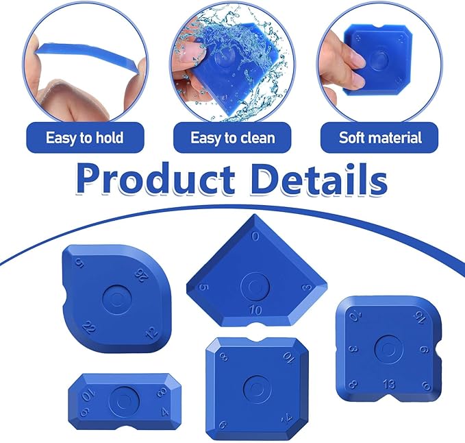 10 Pcs Silicone Caulking Tool Set, Silicone Sealant Finishing Tools, Caulk Remover Tool, Multi-Edge Sealant Applicator for Kitchen Bathroom Floor Window, Blue
