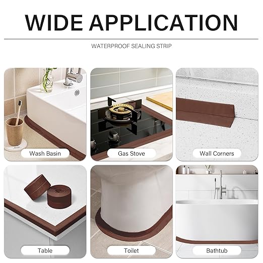 3 Rolls 10.5 Feet Caulk Tape Toilet Caulking Strip Self Adhesive Bathroom Sealing Peel and Stick Caulk Strip for Bathtub, 1.5 Inches (Brown)