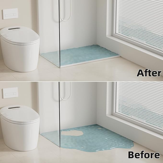 67 Inch Selfadhesive Shower Threshold Water Dam Silicone Waterproof Shower Barrier Water Stopper Bathroom and Kitchen Water Seal Strip for Dry and Wet Separation(White)