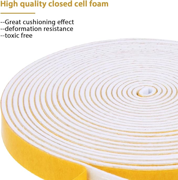 4 Rolls Weather Stripping for Doors, 1/4 Inch Wide X 1/16 Inch Thick Total 52 Feet Long Adhesive Soundproof Foam Seal Tape for Windows(13ft x 4 Rolls)