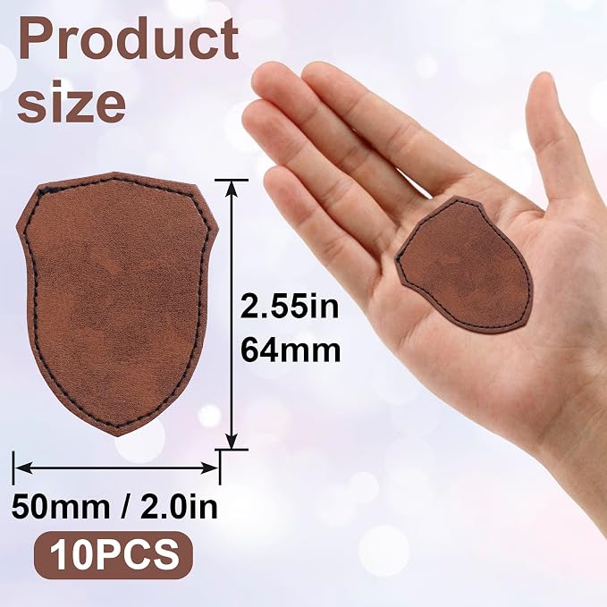 SmallCat 10 PCS Shield Shape Leather Patches for Hats, Iron on Blank Patches, Artificial Leather Patches for Laser Engraving, Repair Patches for Sewing Crafts for Hats, Jackets - Dark Brown