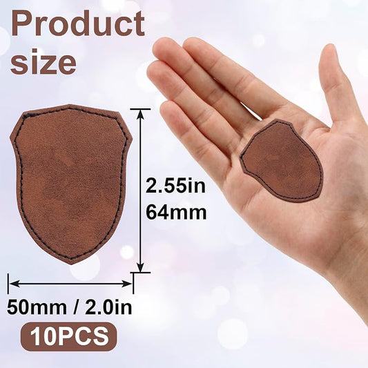 SmallCat 10 PCS Shield Shape Leather Patches for Hats, Iron on Blank Patches, Artificial Leather Patches for Laser Engraving, Repair Patches for Sewing Crafts for Hats, Jackets - Dark Brown