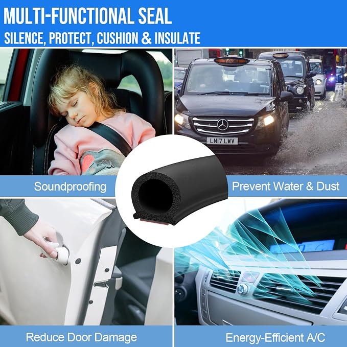alophoty 20 Ft Rubber Weather Stripping Door Seal, D Shaped Automotive Weather Stripping, Car Door Seal Strip, Self Adhesive Soundproofing Weatherstripping for Doors Windows Car Truck Auto